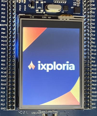 ixploria logo on dev board